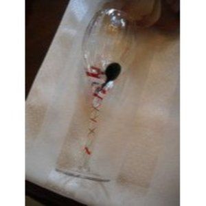 Hand Made Crafted Art Wine Glass Red Green Drip Drop Ribbon Twist In Stemmed